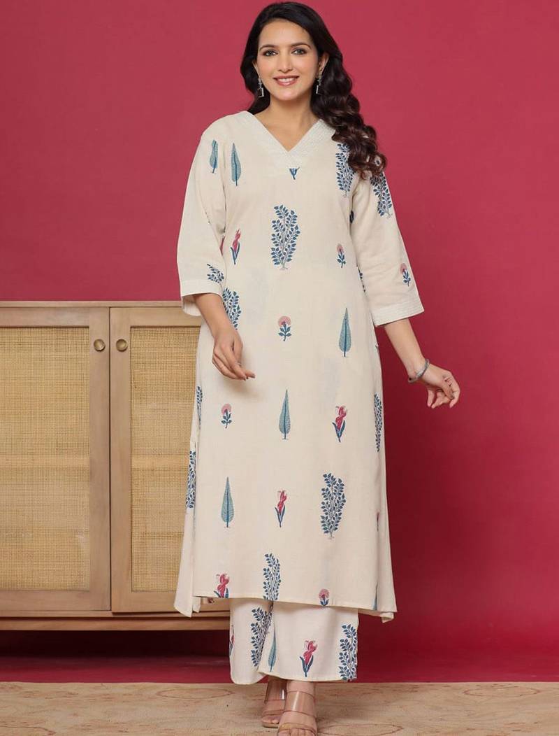 Women Floral Printed Regular Pure Cotton Kurta with Palazzos