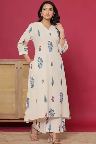 Women Floral Printed Regular Pure Cotton Kurta with Palazzos