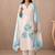 Floral Printed V-Neck Linen Straight Kurta With Trousers & Dupatta