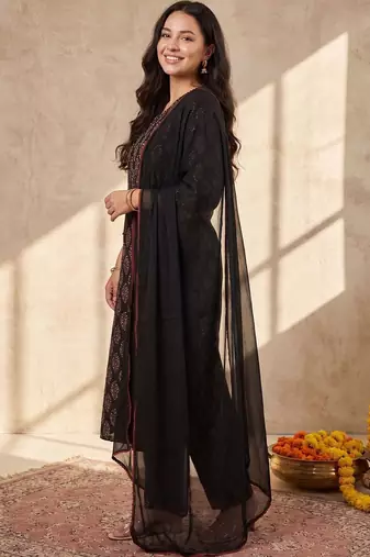 Women Ethnic Motifs Printed Regular Pure Cotton Kurta with Trousers & With Dupatta