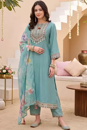 Women Ethnic Motifs Embroidered Regular Thread Work Kurta with Trousers & With Dupatta