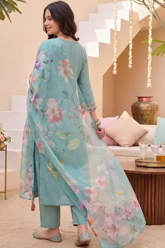 Women Ethnic Motifs Embroidered Regular Thread Work Kurta with Trousers & With Dupatta
