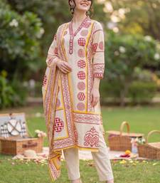 Women Ethnic Motifs Printed Regular Pure Cotton Kurta with Trousers & With Dupatta