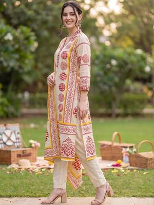 Women Ethnic Motifs Printed Regular Pure Cotton Kurta with Trousers & With Dupatta 3