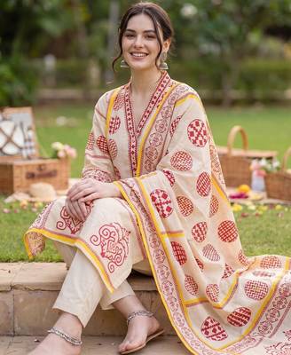Women Ethnic Motifs Printed Regular Pure Cotton Kurta with Trousers & With Dupatta 5