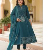 Women Ethnic Motifs Printed Empire Mirror Work Pure Cotton Kurta with Trousers & With Dupatta
