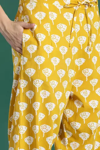 Floral Printed Mirror Work Pure Cotton Kurta with Trousers & With Dupatta