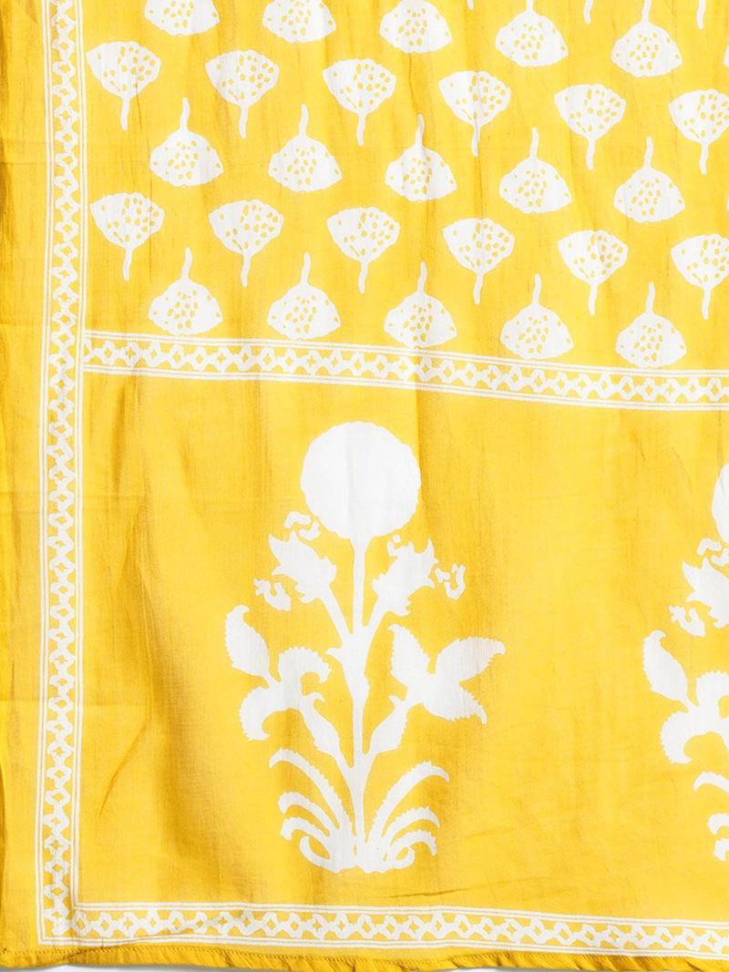 Floral Printed Mirror Work Pure Cotton Kurta with Trousers & With Dupatta