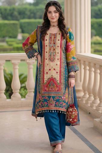 Women Ethnic Motifs Printed Regular Mirror Work Kurta with Palazzos & With Dupatta