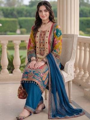 Women Ethnic Motifs Printed Regular Mirror Work Kurta with Palazzos & With Dupatta 2