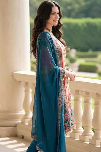 Women Ethnic Motifs Printed Regular Mirror Work Kurta with Palazzos & With Dupatta