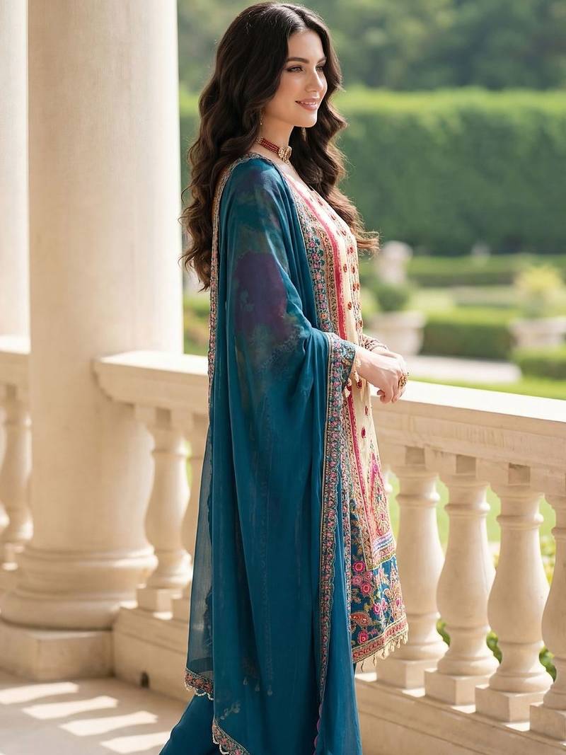 Women Ethnic Motifs Printed Regular Mirror Work Kurta with Palazzos & With Dupatta