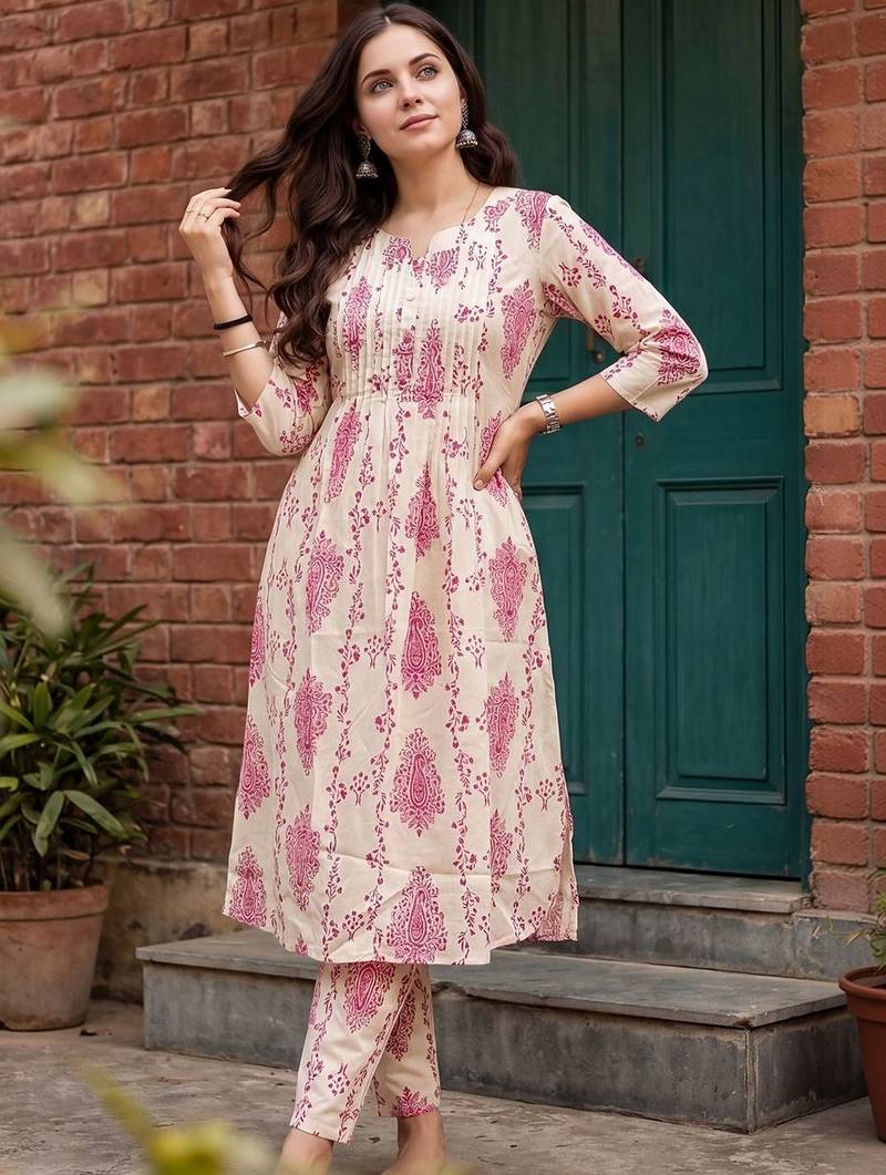 Women Floral Printed Regular Pure Cotton Kurta with Trousers