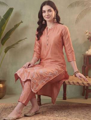Women Floral Embroidered Regular Thread Work Pure Cotton Kurta with Trousers 5