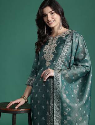 Ethnic Motifs Embroidered Kurta with Trousers & With Dupatta 2