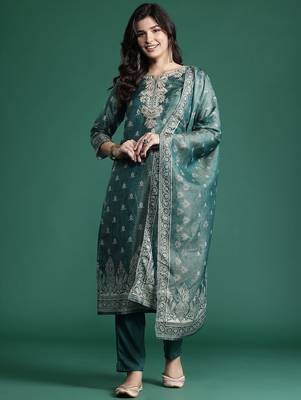Ethnic Motifs Embroidered Kurta with Trousers & With Dupatta 1