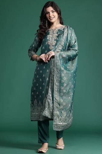 Ethnic Motifs Embroidered Kurta with Trousers & With Dupatta
