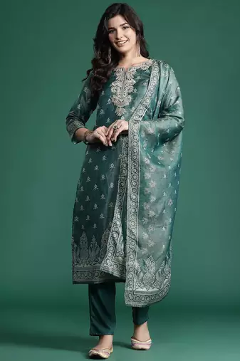 Ethnic Motifs Embroidered Kurta with Trousers & With Dupatta