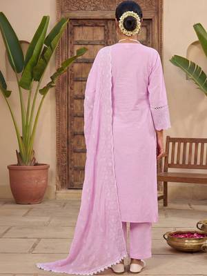 Women Ethnic Motifs Embroidered Regular Thread Work Pure Cotton Kurta with Trousers & With Dupatta 5