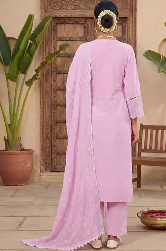 Women Ethnic Motifs Embroidered Regular Thread Work Pure Cotton Kurta with Trousers & With Dupatta