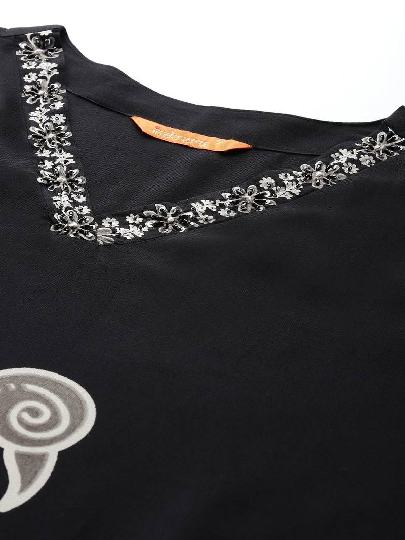Printed Beads and Stones Detail Kurta with Trousers