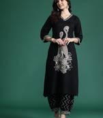 Printed Beads and Stones Detail Kurta with Trousers