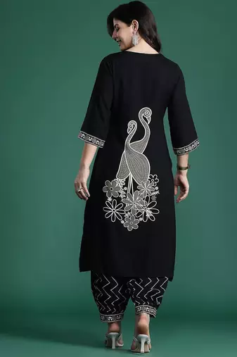 Printed Beads and Stones Detail Kurta with Trousers