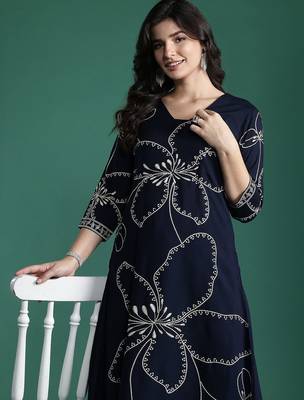 Floral Printed Mirror Work Kurta with Trousers 2