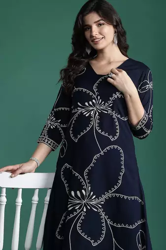 Floral Printed Mirror Work Kurta with Trousers
