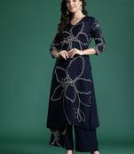 Floral Printed Mirror Work Kurta with Trousers