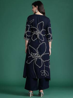 Floral Printed Mirror Work Kurta with Trousers 6