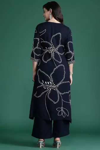 Floral Printed Mirror Work Kurta with Trousers