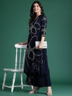 Floral Printed Mirror Work Kurta with Trousers 7
