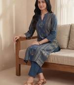 Women Printed Regular Sequinned Pure Cotton Kurta with Trousers