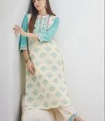 Women Floral Printed Regular Beads and Stones Pure Cotton Kurta with Trousers