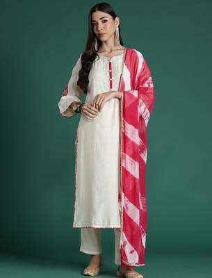 Ethnic Motifs Yoke Design Zari Kurta with Trousers & Dupatta 1