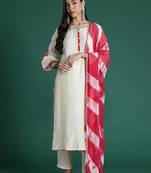 Ethnic Motifs Yoke Design Zari Kurta with Trousers & Dupatta