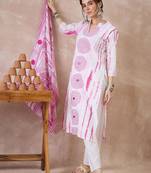 Women Printed Regular Pure Cotton Kurta with Trousers & With Dupatta