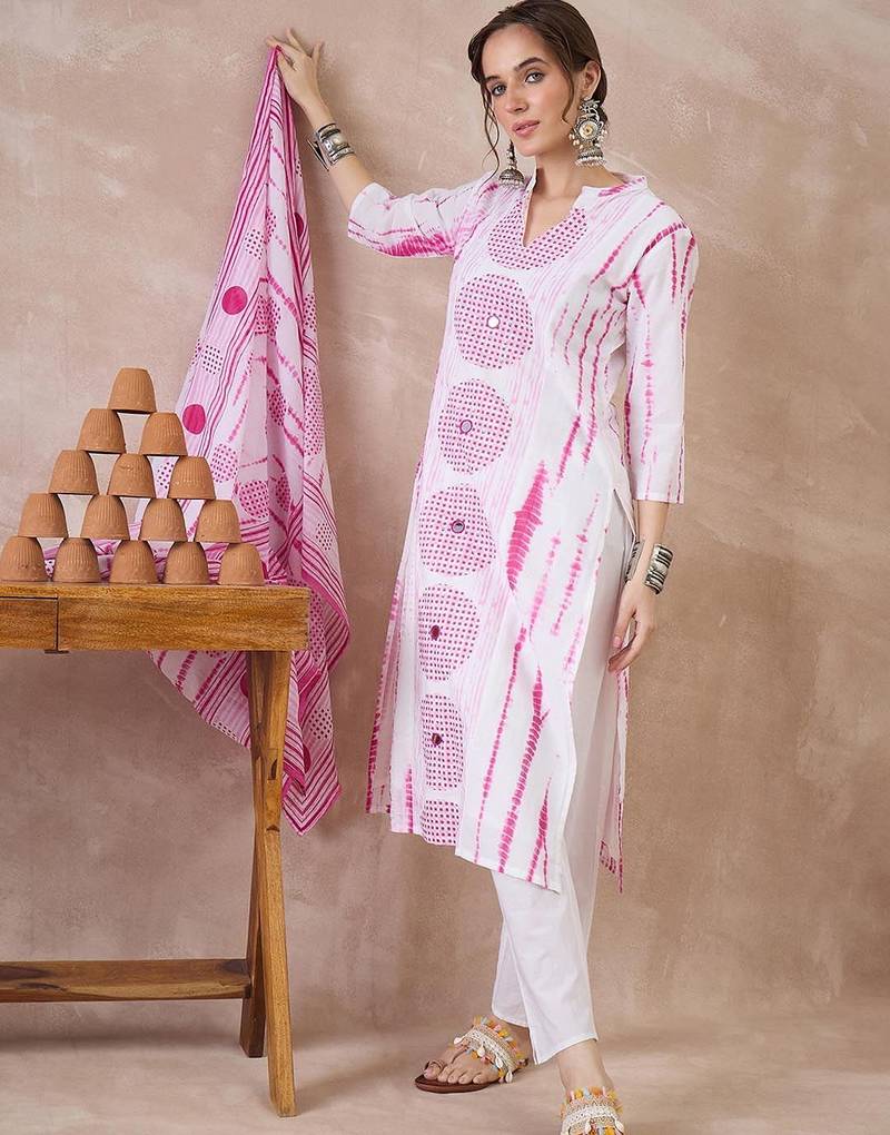 Women Printed Regular Pure Cotton Kurta with Trousers & With Dupatta