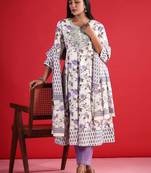 Floral Empire Sequinned Pure Cotton A-Line Kurta with Trousers & Dupatta