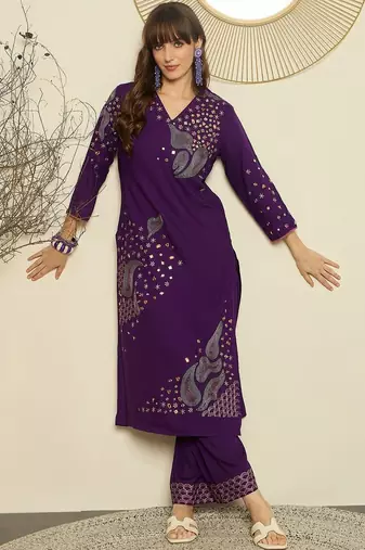 Women Ethnic Motifs Embroidered Regular Thread Work Kurta with Palazzos