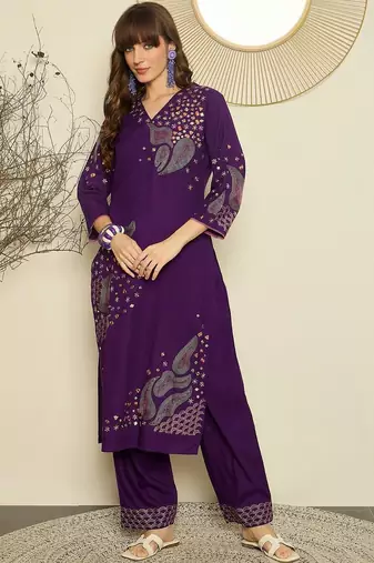 Women Ethnic Motifs Embroidered Regular Thread Work Kurta with Palazzos