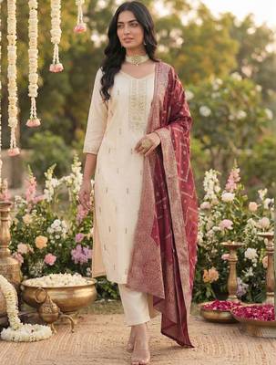 Women Ethnic Motifs Embroidered Regular Kurta with Trousers & With Dupatta 5