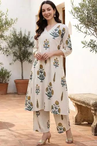 Women Floral Printed Regular Pure Cotton Kurta with Palazzos