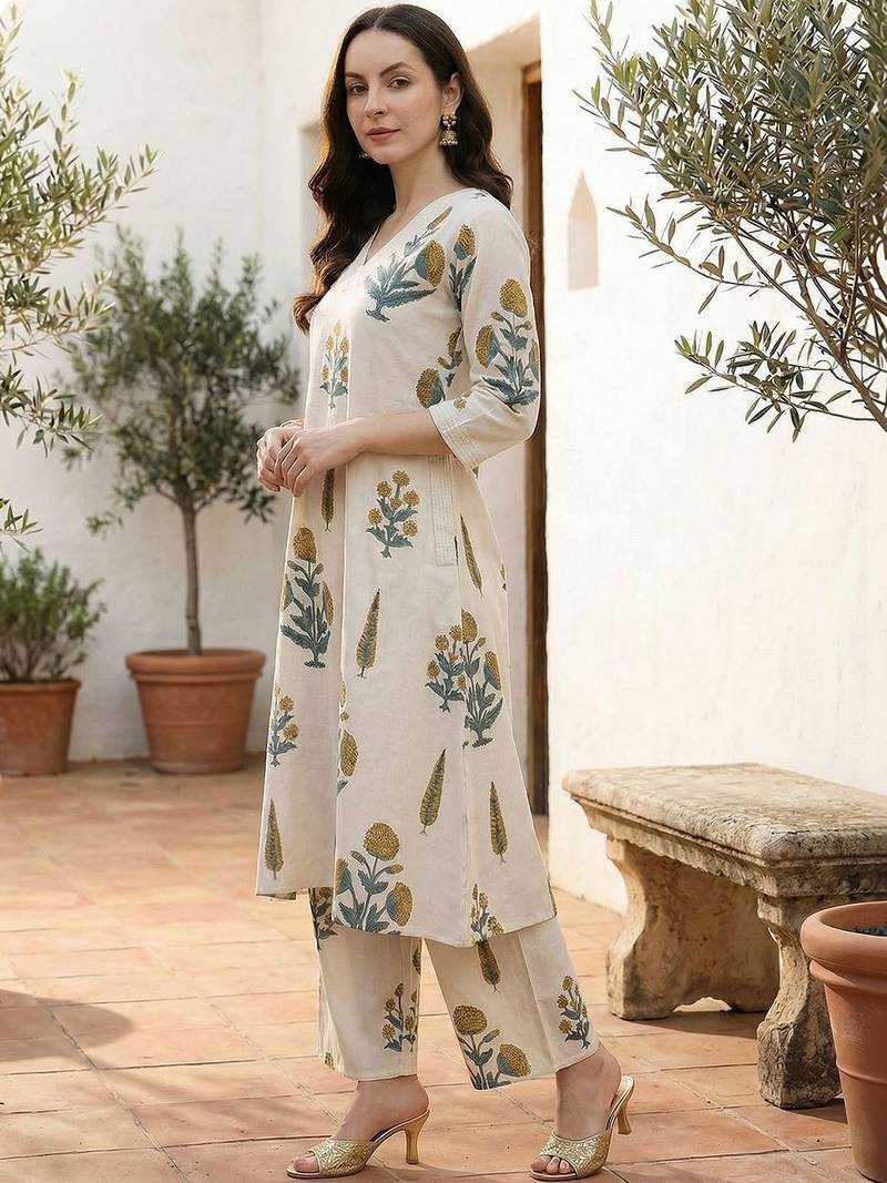 Women Floral Printed Regular Pure Cotton Kurta with Palazzos