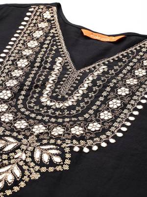 Ethnic Motifs Embroidered Liva Kurta with Trousers & With Dupatta 3