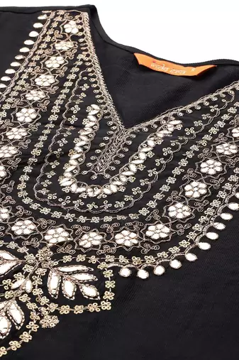 Ethnic Motifs Embroidered Liva Kurta with Trousers & With Dupatta
