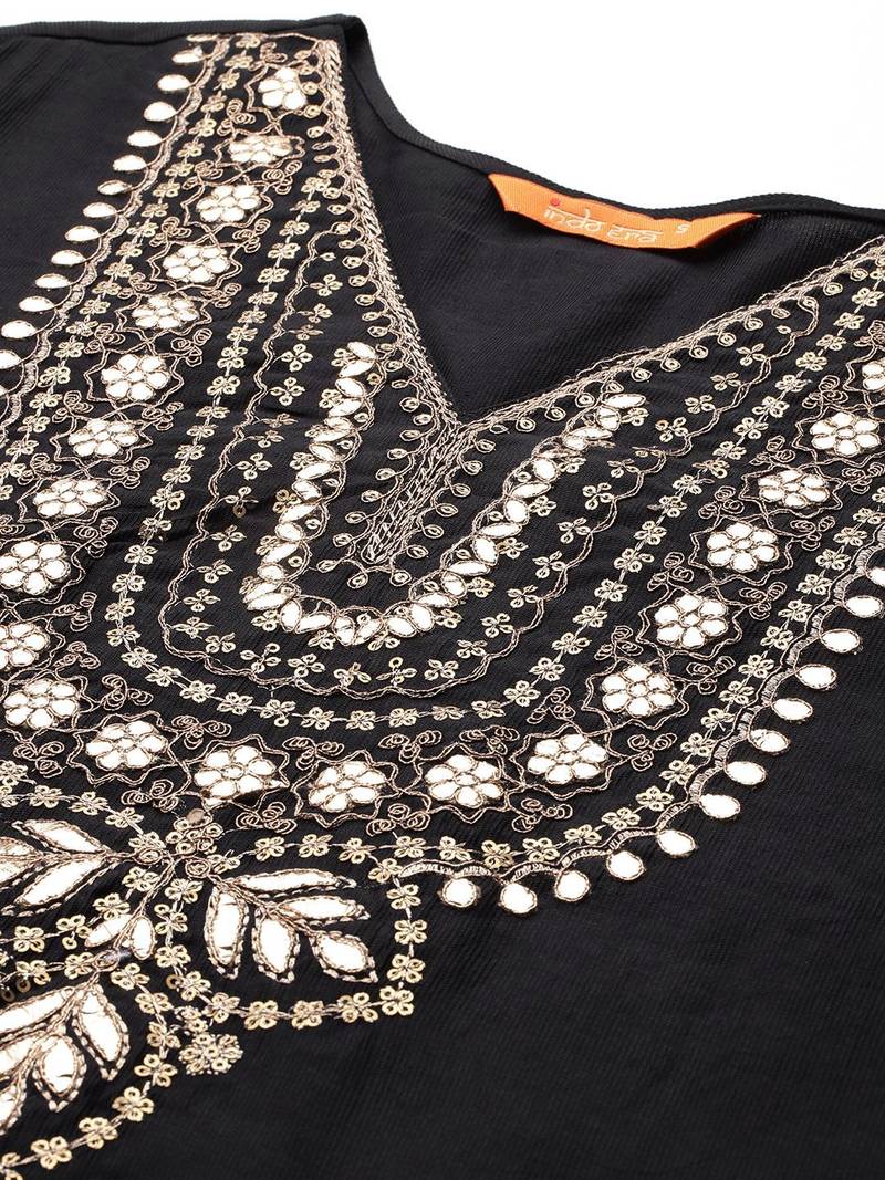 Ethnic Motifs Embroidered Liva Kurta with Trousers & With Dupatta