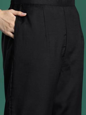 Ethnic Motifs Embroidered Liva Kurta with Trousers & With Dupatta 4