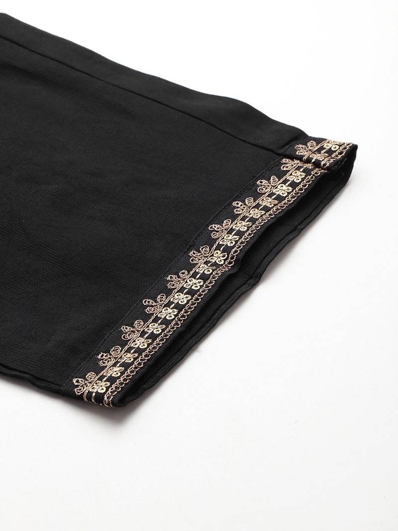 Ethnic Motifs Embroidered Liva Kurta with Trousers & With Dupatta